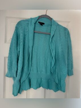 Thesis Teal Cropped Open-Front Knit Cardigan with Scalloped Edge / Size Large